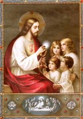 Image pieuse Jésus Eucharistie et enfants