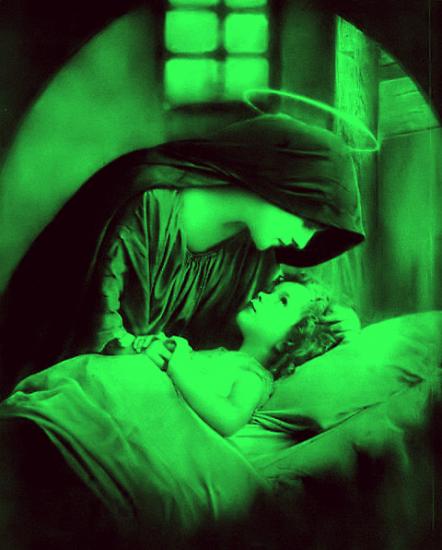 Bichrome vert et noir de Marie et l'Enfant-Jésus